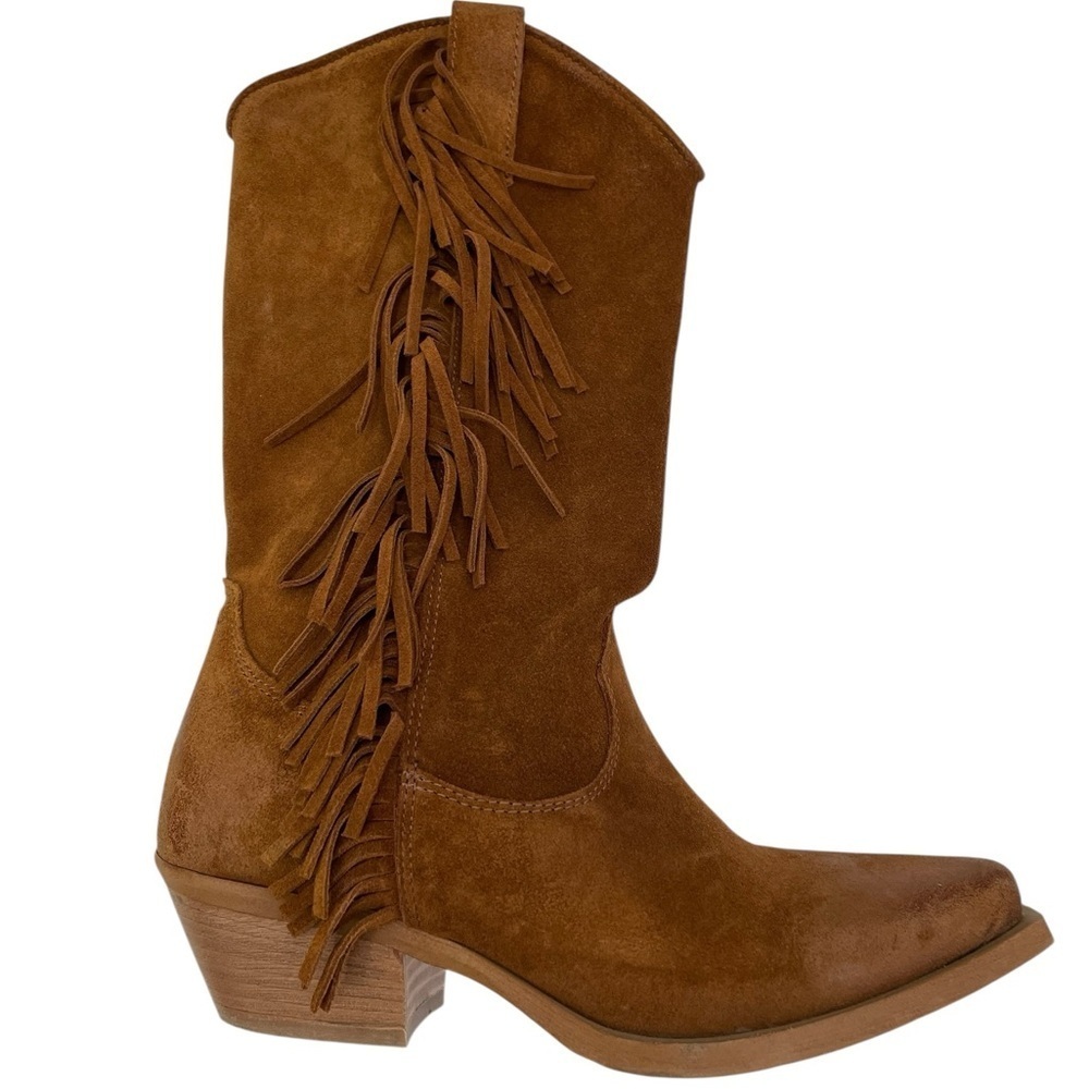 SUNDANCE Dove Canyon Brown Fringe Western Boots Size 37 = US Size 6.5 - Size 7